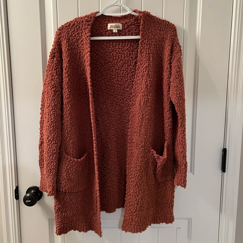 Women’s fuzzy knit open cardigan